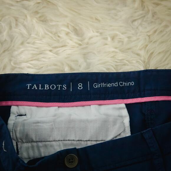 Talbots Size 8 Blue Girlfriend Chino Blue Button Zip Stretch Ankle Cotton Pants - Picture 5 of 8
